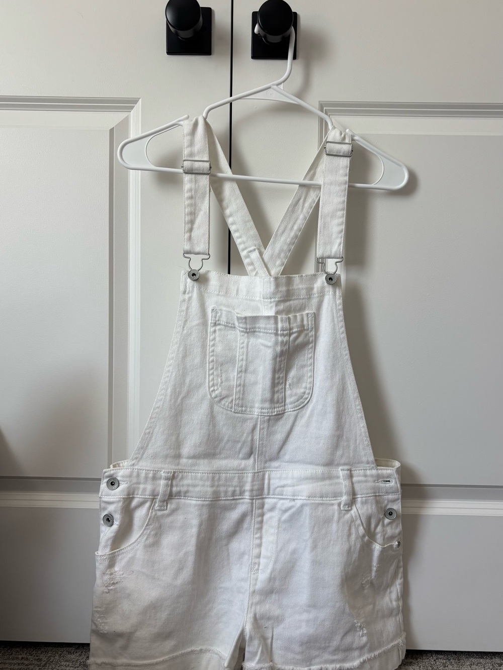 White Denim Overall Shorts